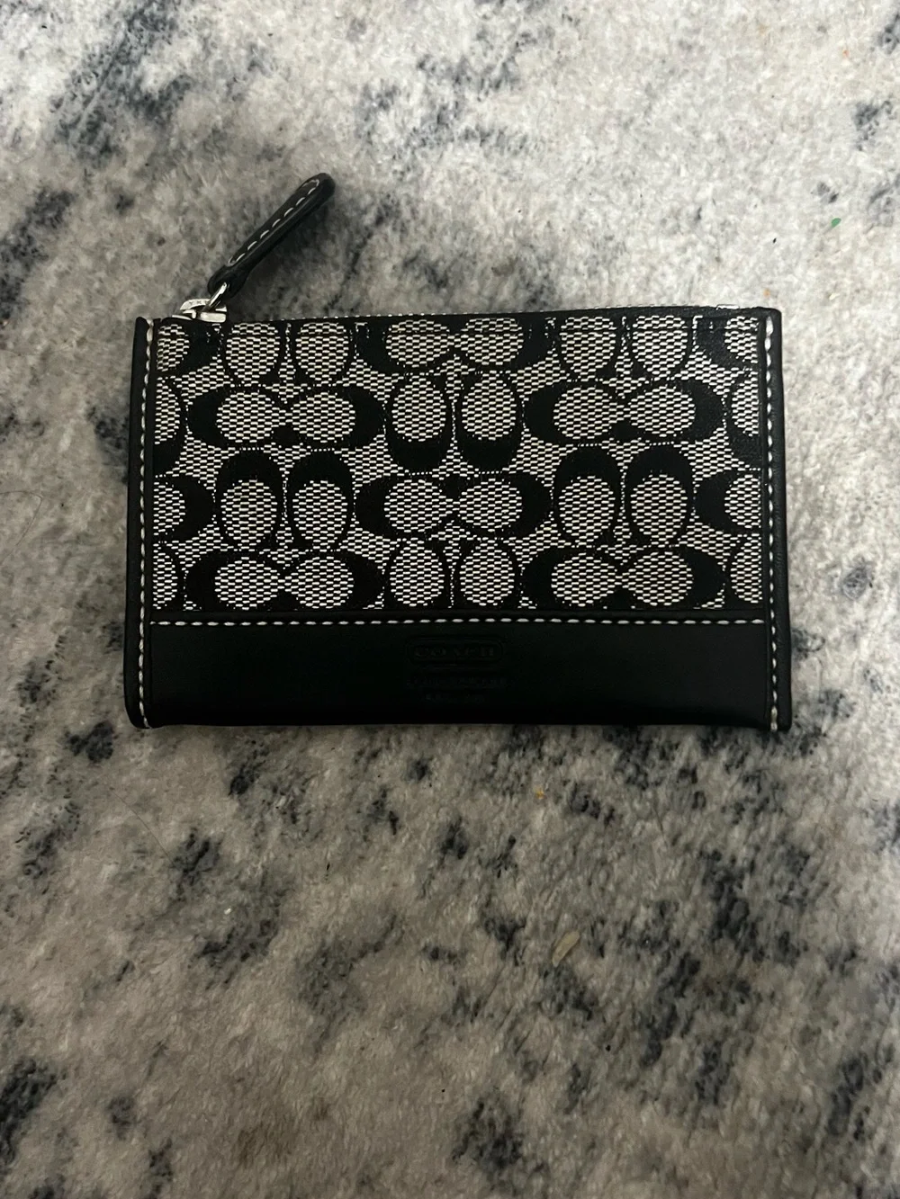 Vintage Coach Black White Mini Signature Zip Card Case Coin Purse Y2K